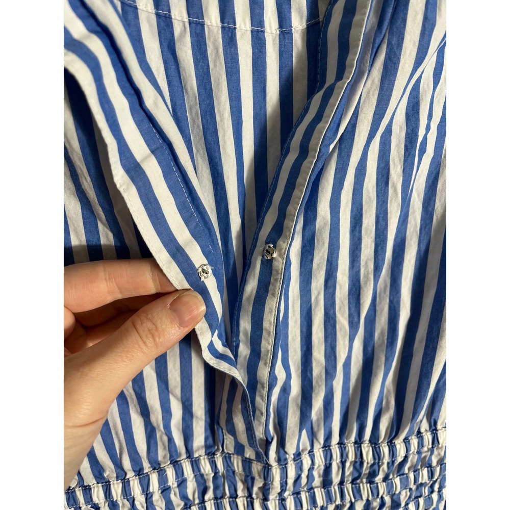 QUINCE 100% Organic Cotton Poplin Tiered Maxi Dress in Azure Stripe - Picture 6 of 10